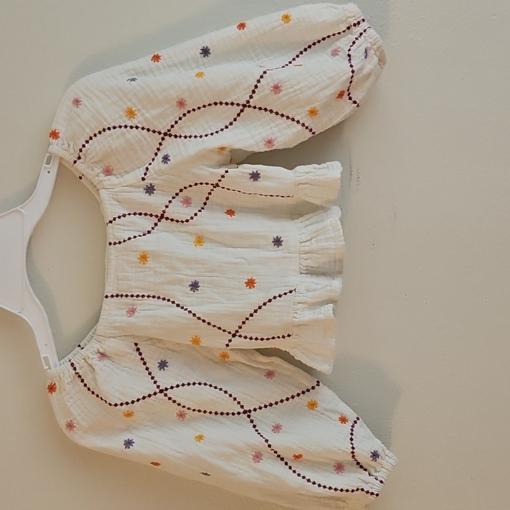 Zara White Blouse with Pink and Yellow Embroidery